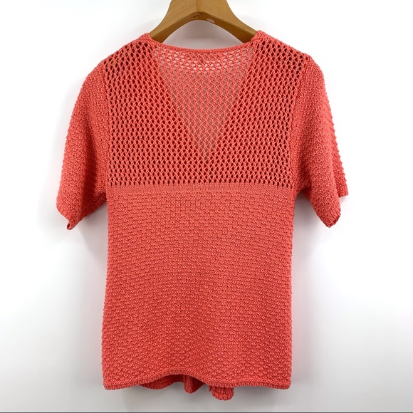 Today's Designer Salmon Pink Single Button Short Sleeve Knit Cardigan, Medium - Picture 13 of 16